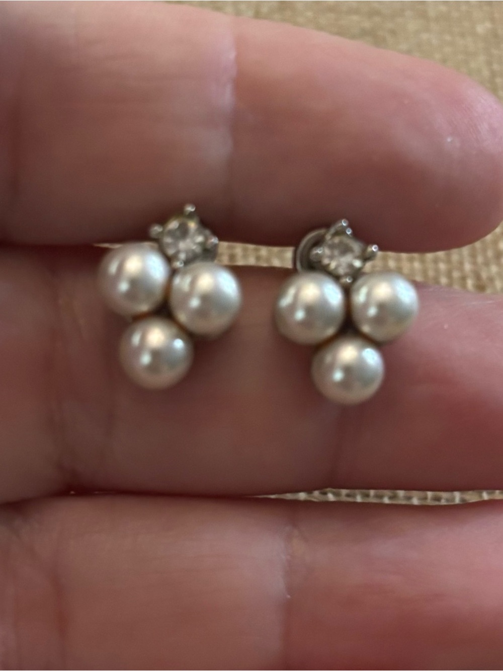 Silver tone faux pearl cluster earrings